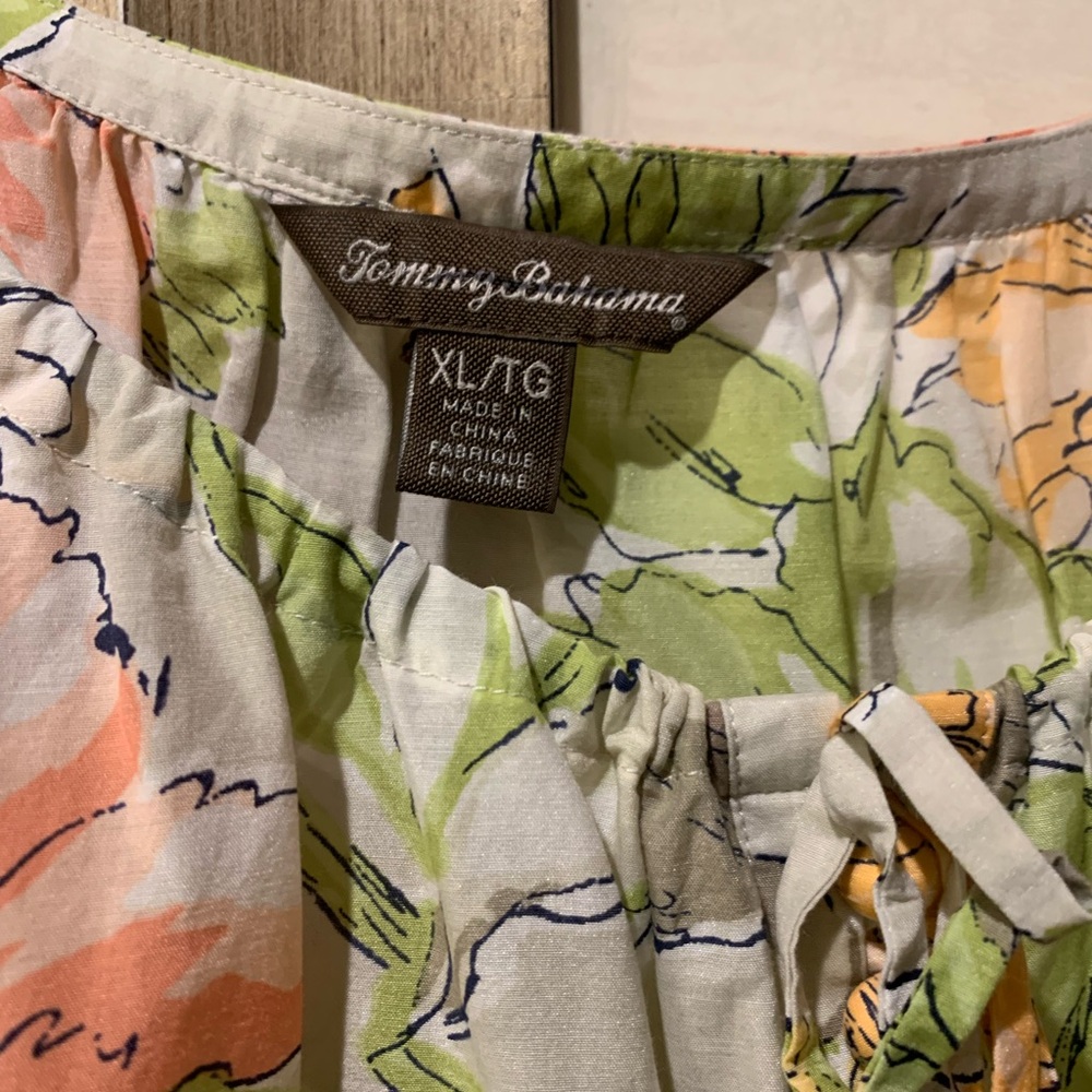 Tommy Bahama Cotton/Silk Floral Blouse in Orange, Yellow, and Green - Picture 2 of 12
